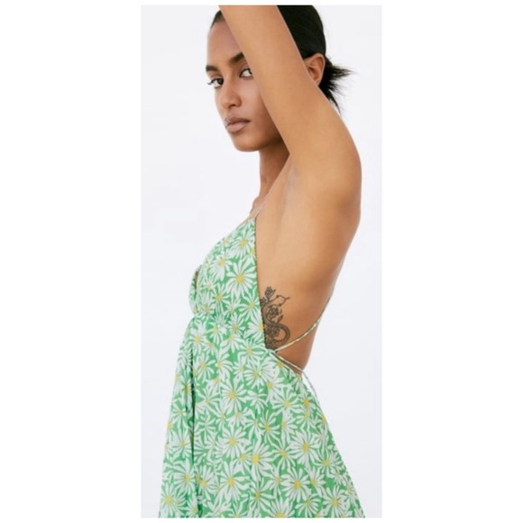 ZARA Green Floral Cut Out Open Back Mini Dress - Picture 2 of 6